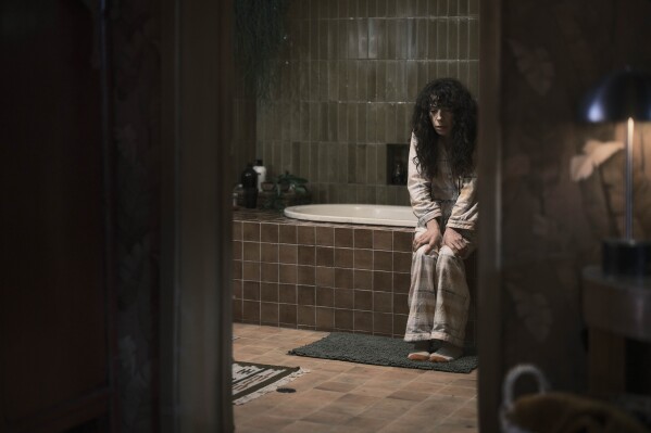 This image released by A24 shows Sally Hawkins in a scene from "Bring Her Back." (Ingvar Kenne/A24 via AP)