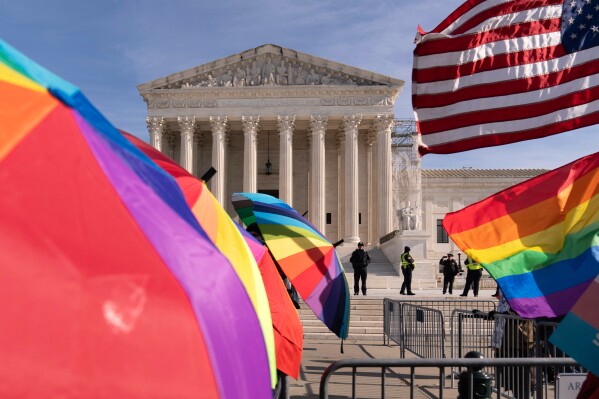 Transgenders rights supporters rally outside of the Supreme Court, Dec. 4, 2024, in Washington. (AP Photo/Jose Luis Magana, File)