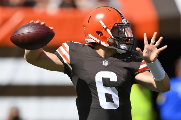 Baker Mayfield of the Cleveland Browns throws a first half pass while