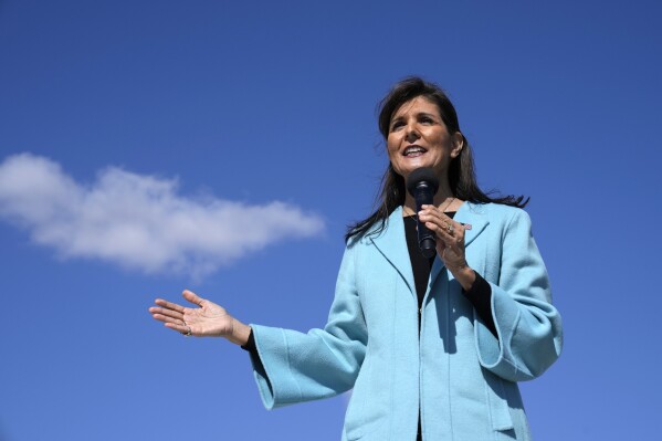 FILE - Republican presidential candidate and former South Carolina Gov. Nikki Haley speaks during a town hall, Oct. 9, 2023, in Boone, Iowa. Haley has long tried to set herself apart from her Republican presidential rivals on foreign policy. The war provoked by Hamas' attack on Israel has shaken American politics — and put the primary race inside her wheelhouse. (AP Photo/Charlie Neibergall, File)