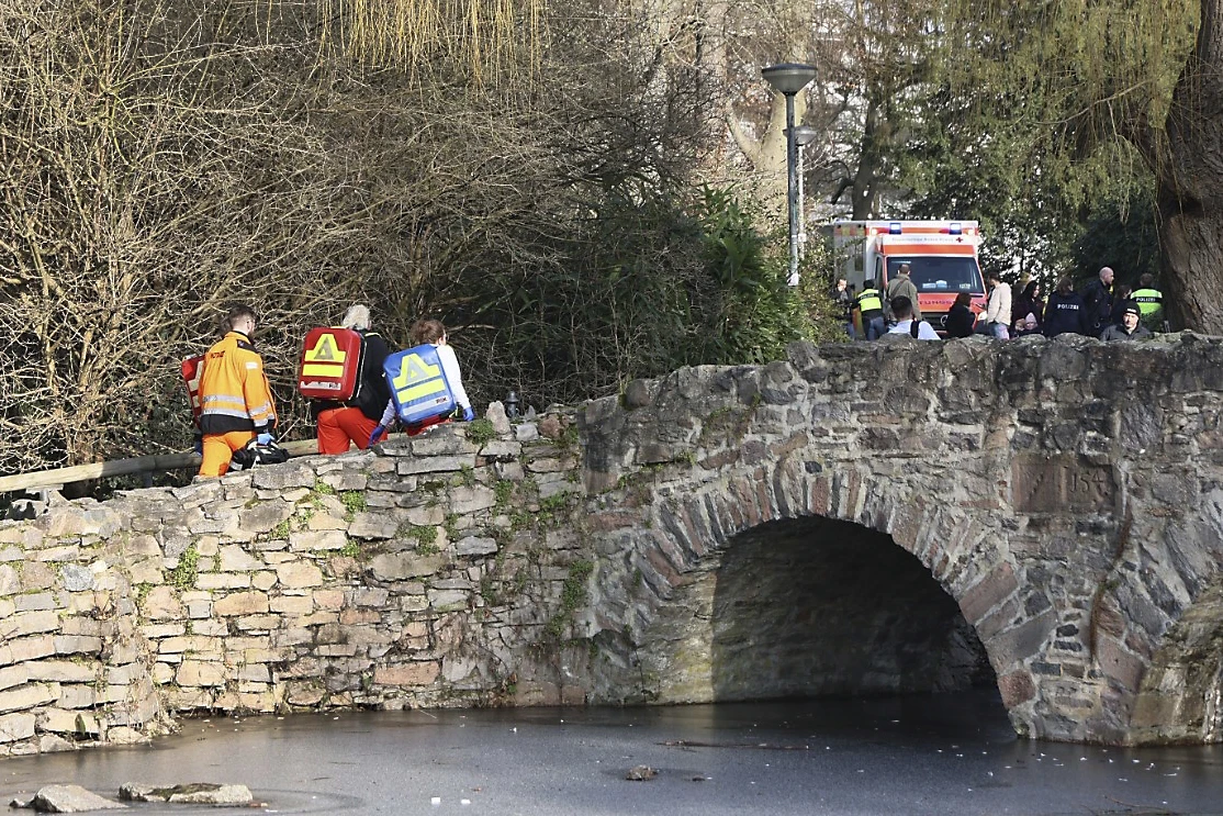 Rescue vehicles at crime scene in Aschaffenburg, Germany