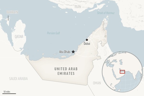 This is a locator map for United Arab Emirates with its capital, Abu Dhabi. (AP Photo)