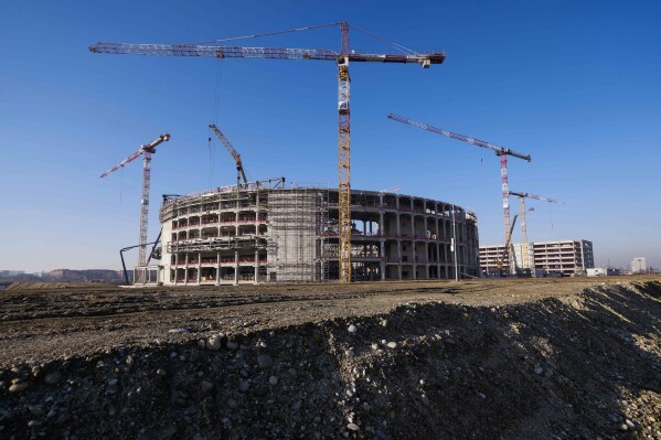 The Milano Santagiulia Ice Hockey Arena for the Milan Cortina 2026 Winter Olympics is seen under construction in Assago, Italy, Jan. 15, 2025. (AP Photo/Luca Bruno, File)