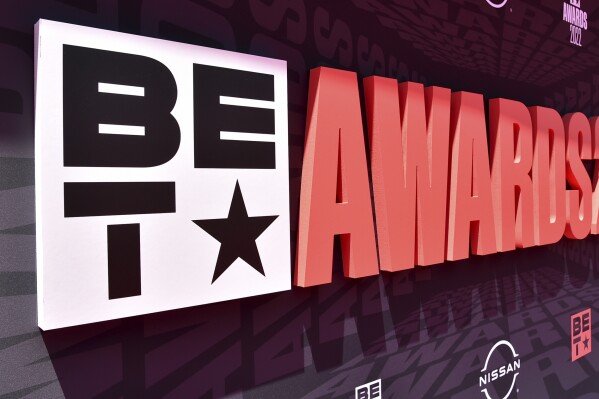 FILE - Signage appears at the BET Awards in Los Angeles on June 26, 2022. The awards show was established in 2001 by the Black Entertainment Television network. Paramount Global decided against selling the majority stake of the BET network. (Photo by Richard Shotwell/Invision/AP, File)