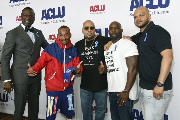 From left, honorees Yusef Salaam, Korey Wise, Raymond Santana, Antron McCray and Kevin Richardson pose together at the ACLU SoCal's 25th Annual Luncheon at the JW Marriott at LA Live, Friday, June 7, 2019, in Los Angeles. (Photo by Chris Pizzello/Invision/AP)