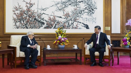 In this photo released by Xinhua News Agency, Chinese President Xi Jinping, right, talks to former U.S. Secretary of State Henry Kissinger during a meeting at the Diaoyutai State Guesthouse in Beijing, Thursday, July 20, 2023. Xi told Kissinger on Thursday that relations between the two countries are at a crossroads and both sides need to 