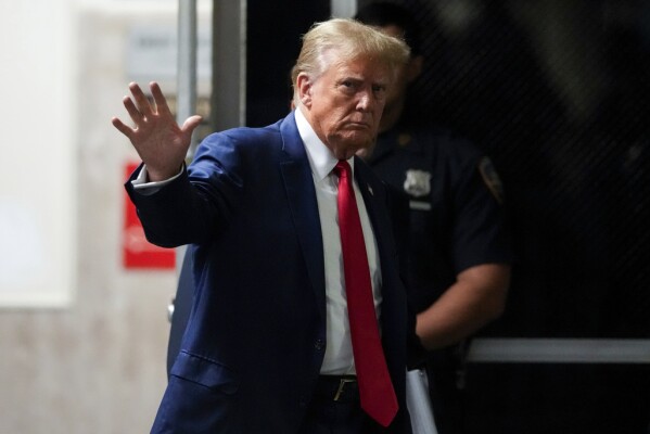 Former President Donald Trump arrives to Manhattan criminal court following a lunch break, Monday, May 6, 2024, in New York. (AP Photo/Julia Nikhinson, Pool)