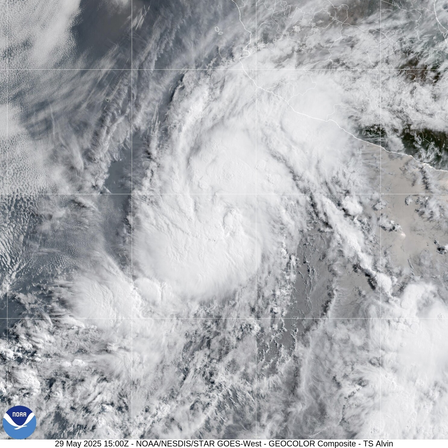 Tropical Storm Alvin swirls in the Pacific Ocean