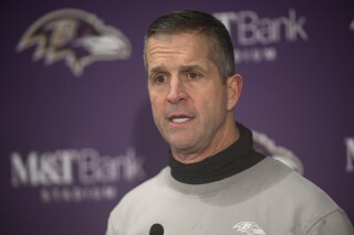 Baltimore Ravens head coach John Harbaugh speaks to reporters following an NFL football game against the Pittsburgh Steelers, Saturday, Jan. 6, 2024 in Baltimore. The Steelers won 17-10. (AP Photo/Nick Wass)