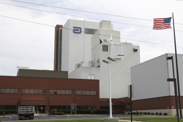 FILE - An Abbott Laboratories manufacturing plant is shown in Sturgis, Mich., on Sept. 23, 2010. An outbreak of cronobacter infections that started in 2021 sickened four infants fed formula from Abbott Nutrition’s Sturgis plant. Two of the babies died. No direct link was found between the Abbott products and the infections, but FDA officials shuttered the plant after contamination and other problems were detected. (Brandon Watson/Sturgis Journal via AP)