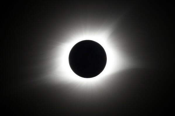 FILE - The period of total coverage during the solar eclipse is seen near Hopkinsville, Ky. Monday, Aug. 21, 2017. The location, which is in the path of totality, is also at the point of greatest intensity. It’s only a year until a total solar eclipse sweeps across North America. On April 8, 2024, the moon will cast its shadow across a stretch of the U.S., Mexico and Canada, plunging millions of people into midday darkness. (AP Photo/Mark Humphrey, File)